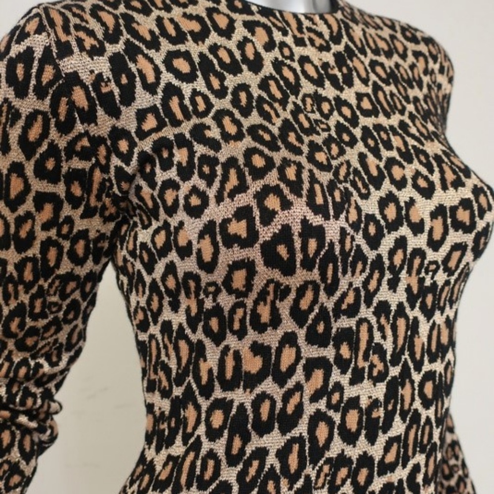 Miu Miu Leopard Print Sweater Dress Gold Lurex - Picture 6 of 8